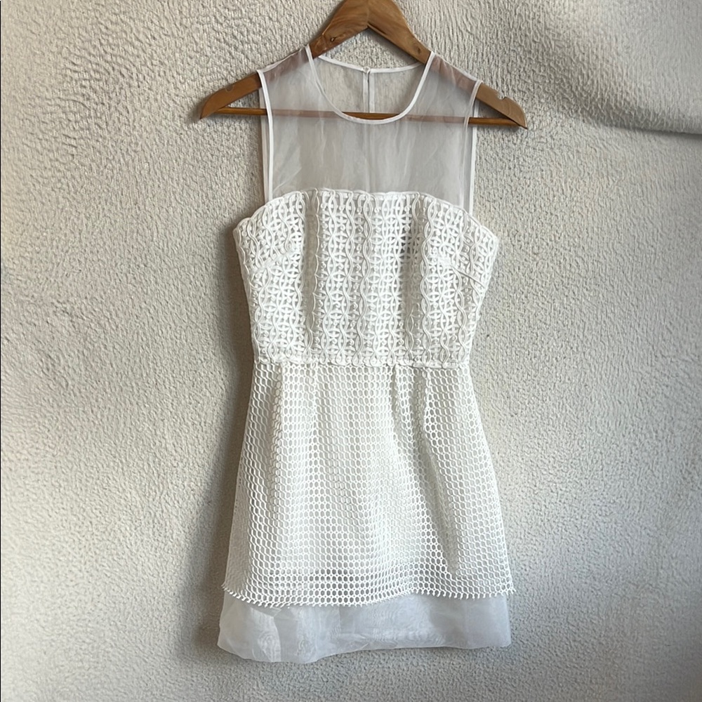 French Connection White Sheer Panel Mini Dress